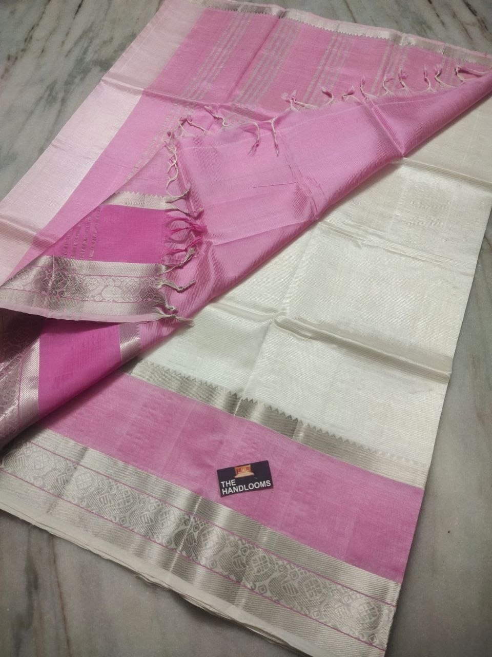 Golden Daffodils Bloom Silver Zari Mangalagiri Pure Handloom Cotton Saree